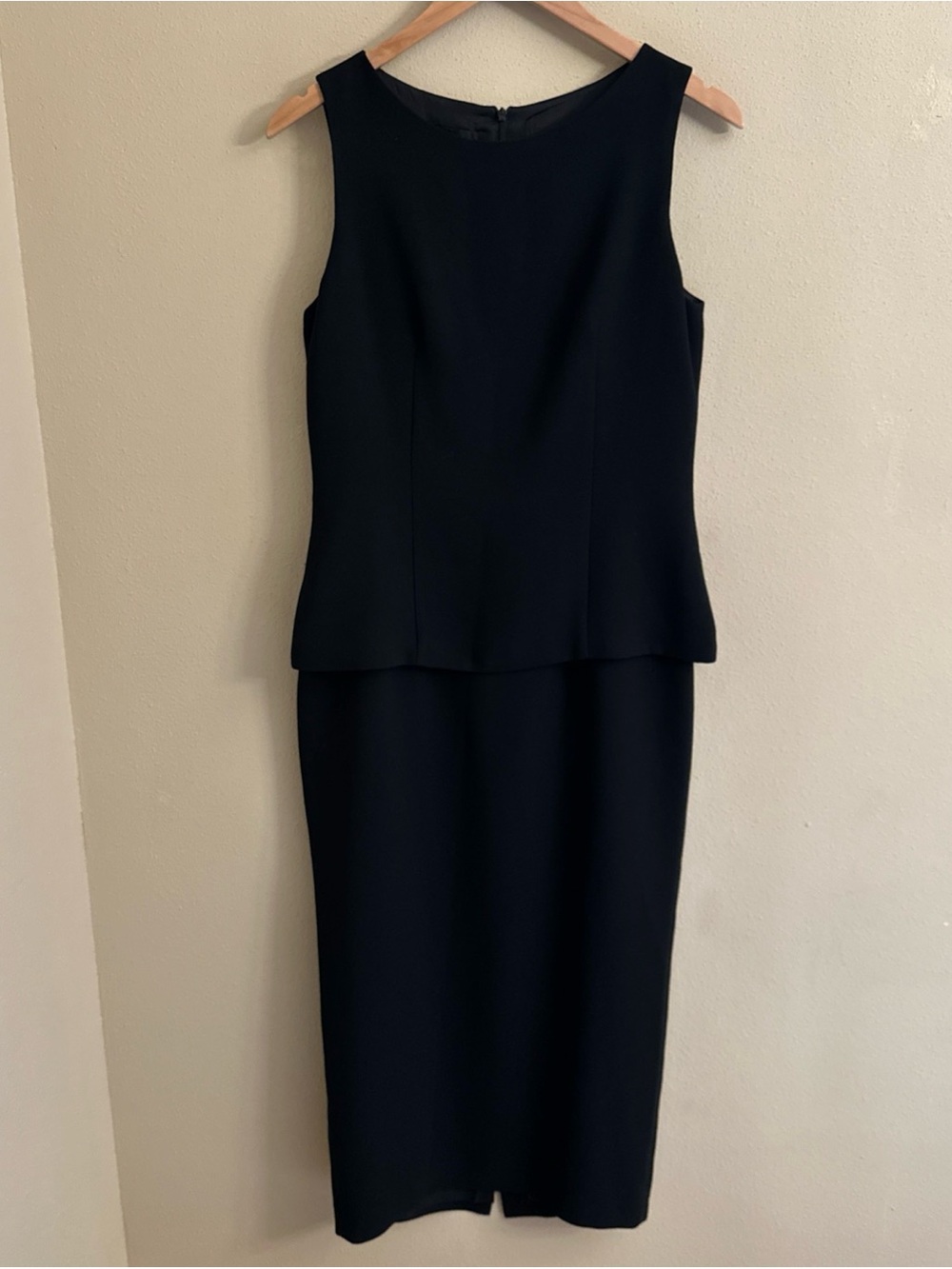 Vtg YL by Yair black sleeveless peplum midi dress structured classic office 90s